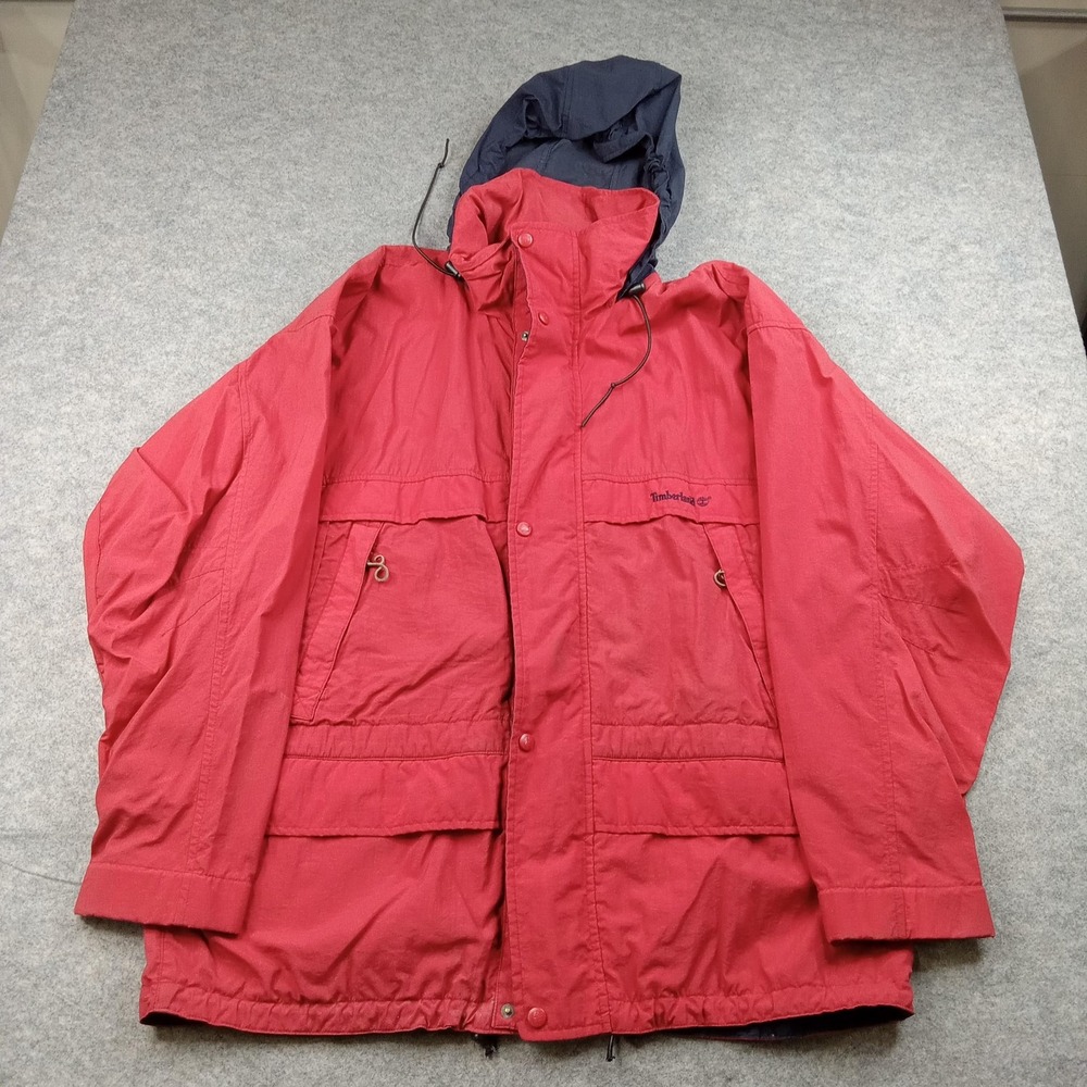 Vintage Timberland Jacket Mensâ XL Weathergear Red Hooded Parka Hong Kong 90s